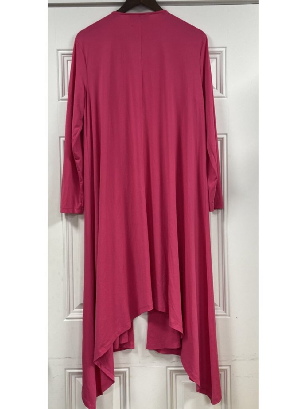 American Glamour Badgley Mischka Hot Pink Long Knit Open Front Duster Coatigan L - Picture 6 of 8